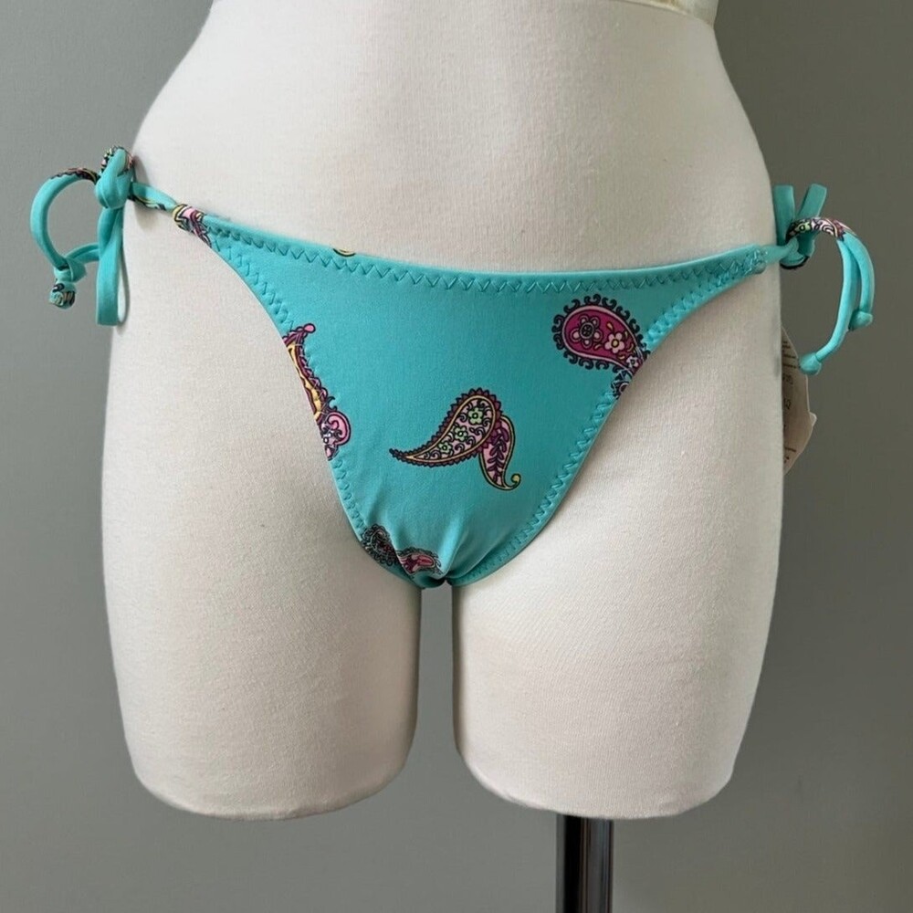 BNWT Womens Aqua Blue Paisley Print Bikini Bottoms Toes onThe Nose Swim Swimsuit